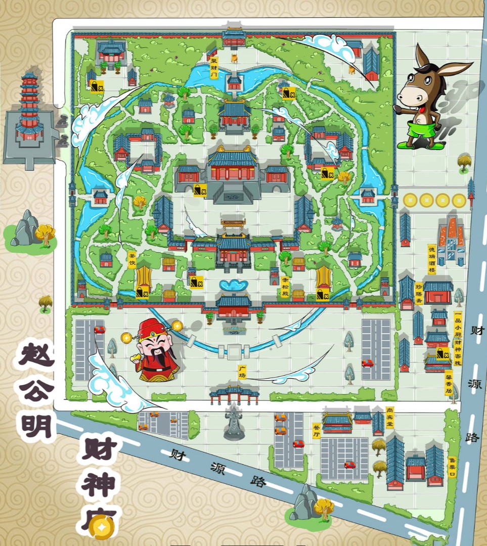 双鸭山寺庙类手绘地图